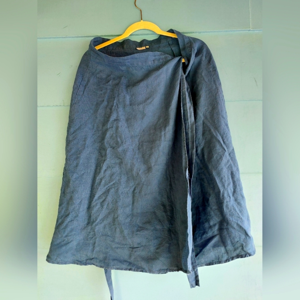 Handmade Navy Blue Linen Wrap Skirt